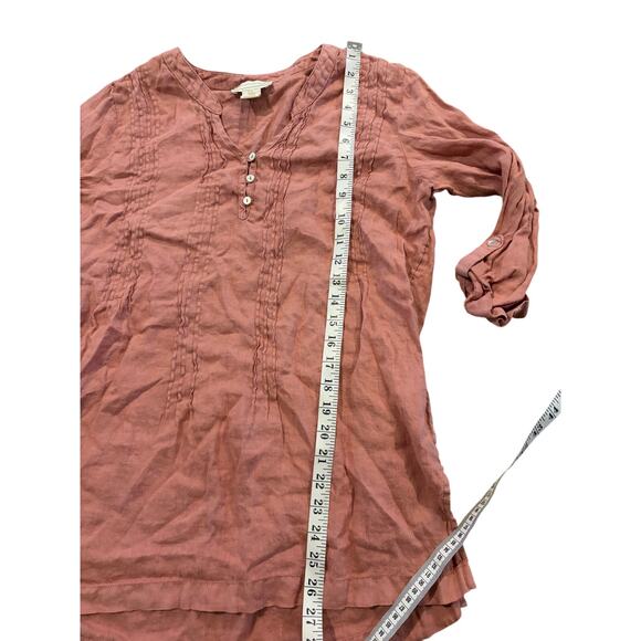 Cynthia Rowley Women Linen Pink Roll Tab Sleeve Tunic Blouse Lagenlook Medium - Picture 5 of 5